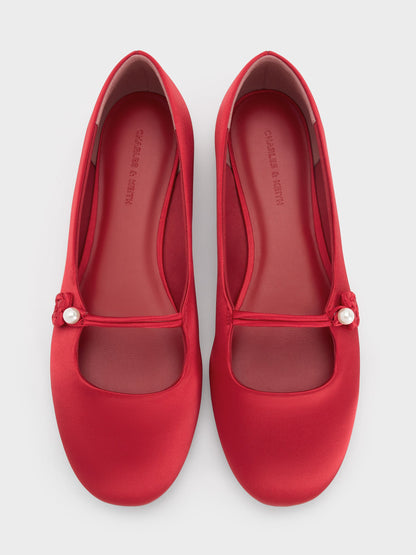 CHARLES & KEITH Premium / Orinda Knot-Pearl Mary Jane Flats - Red