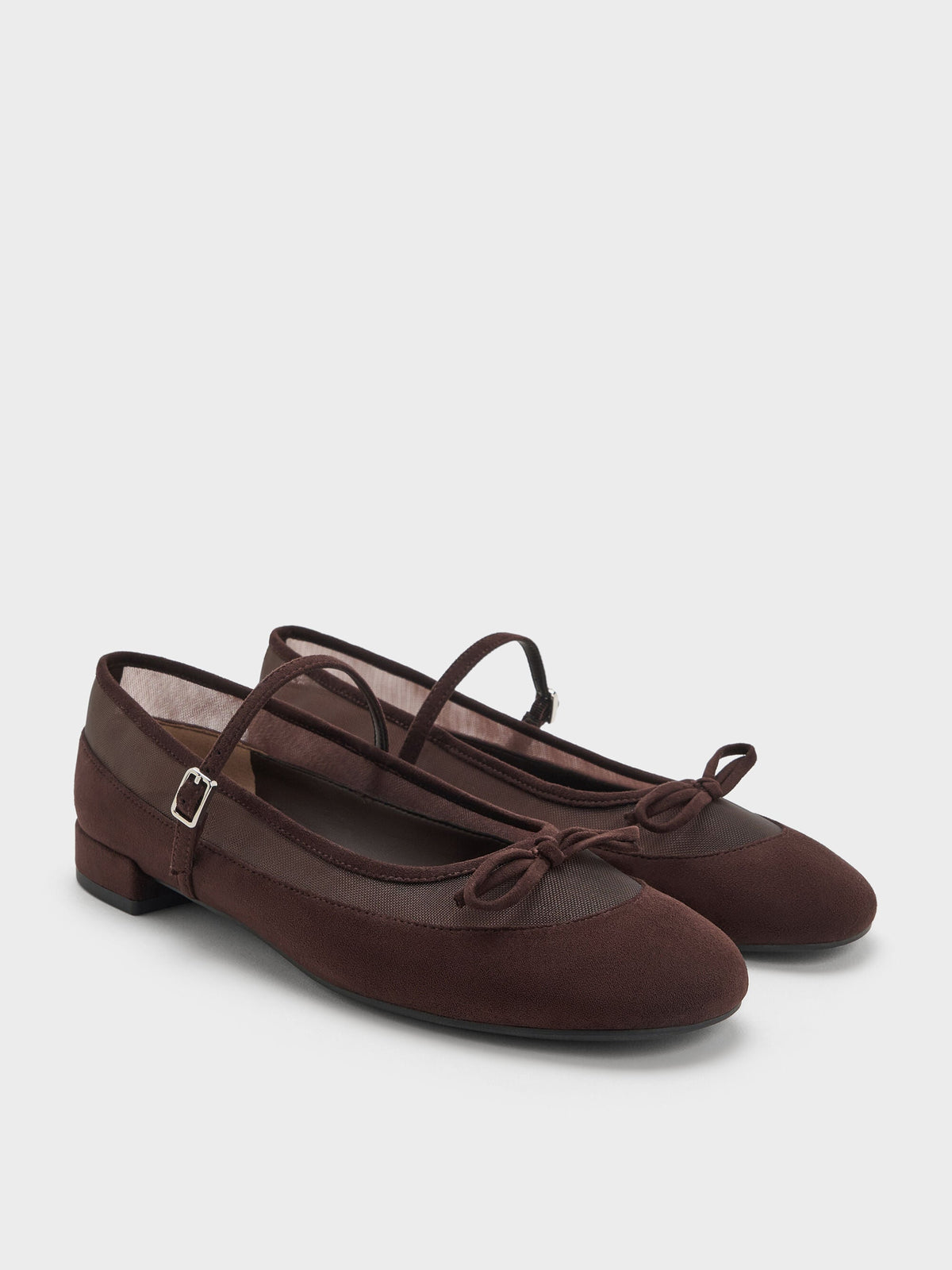 CHARLES & KEITH Quality / Mulligan Faux Suede & Mesh Mary Janes - Dark Brown Textured