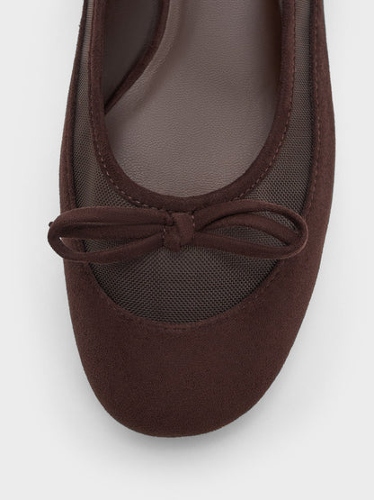 CHARLES & KEITH Quality / Mulligan Faux Suede & Mesh Mary Janes - Dark Brown Textured