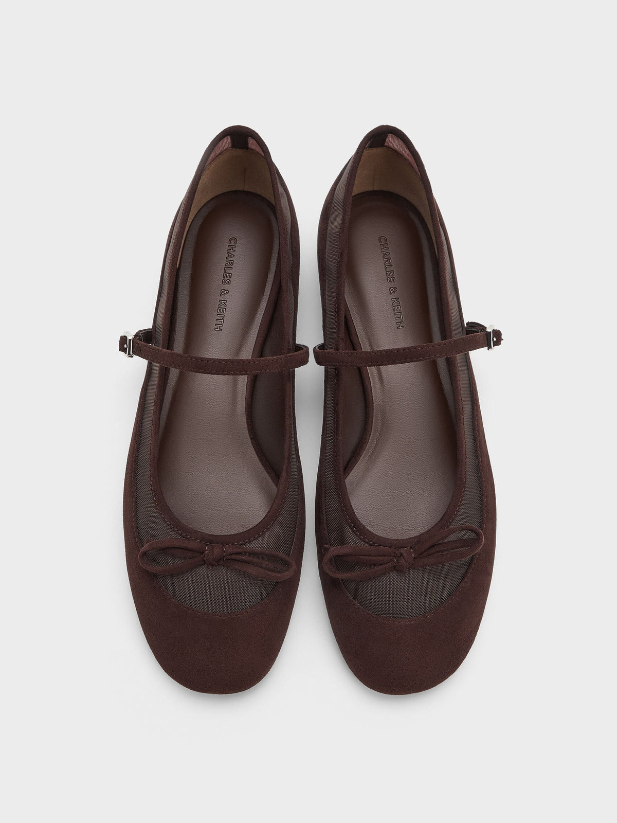CHARLES & KEITH Quality / Mulligan Faux Suede & Mesh Mary Janes - Dark Brown Textured