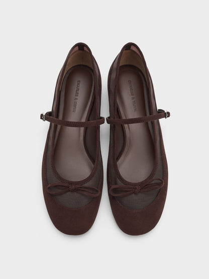 CHARLES & KEITH Quality / Mulligan Faux Suede & Mesh Mary Janes - Dark Brown Textured