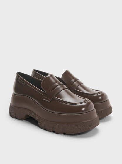 CHARLES & KEITH Featured / Leoi Platform Penny Loafers - Dark Brown