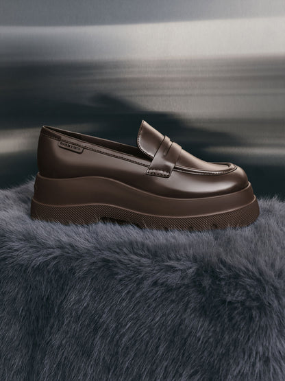 CHARLES & KEITH Featured / Leoi Platform Penny Loafers - Dark Brown