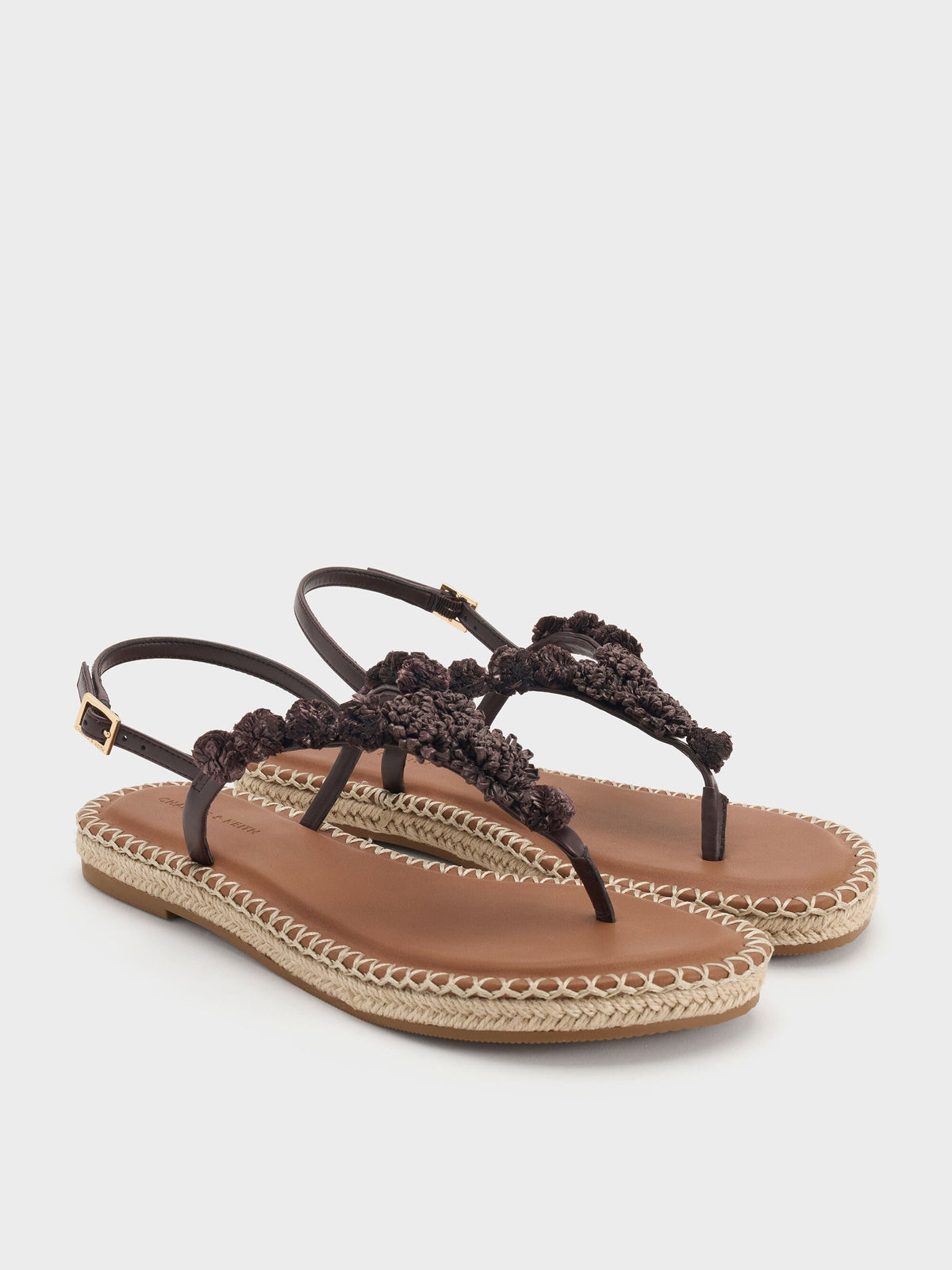 CHARLES & KEITH Trusted / Flower Espadrille Thong Sandals - Dark Brown