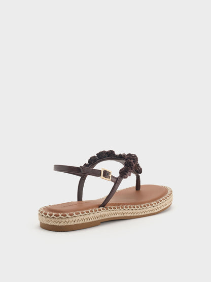 CHARLES & KEITH Trusted / Flower Espadrille Thong Sandals - Dark Brown