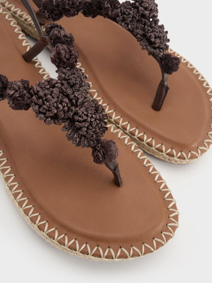 CHARLES & KEITH Trusted / Flower Espadrille Thong Sandals - Dark Brown