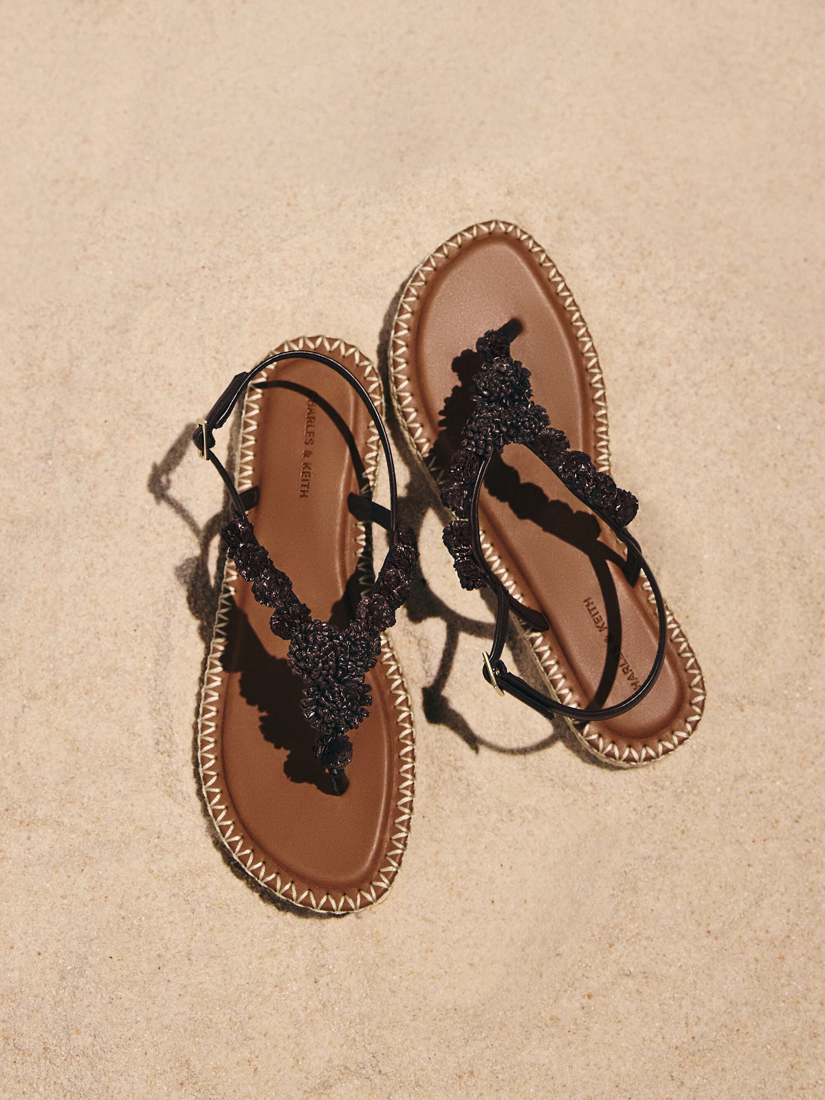CHARLES & KEITH Trusted / Flower Espadrille Thong Sandals - Dark Brown