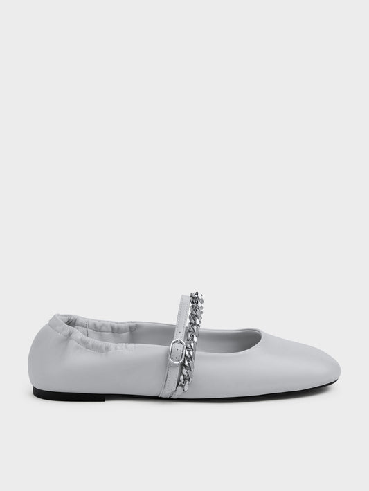 CHARLES & KEITH Top Pick / Georgie Chain Mary Jane Flats - Light Grey