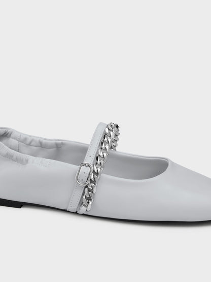 CHARLES & KEITH Top Pick / Georgie Chain Mary Jane Flats - Light Grey