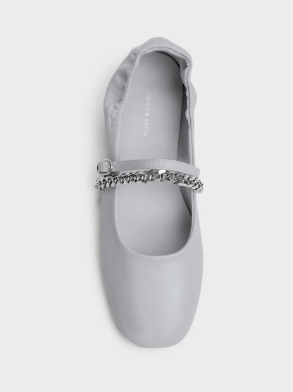 CHARLES & KEITH Top Pick / Georgie Chain Mary Jane Flats - Light Grey