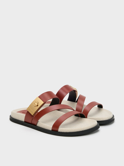 CHARLES & KEITH Top Pick / Aelin Canvas Metallic-Buckle Strappy Sandals - Multi