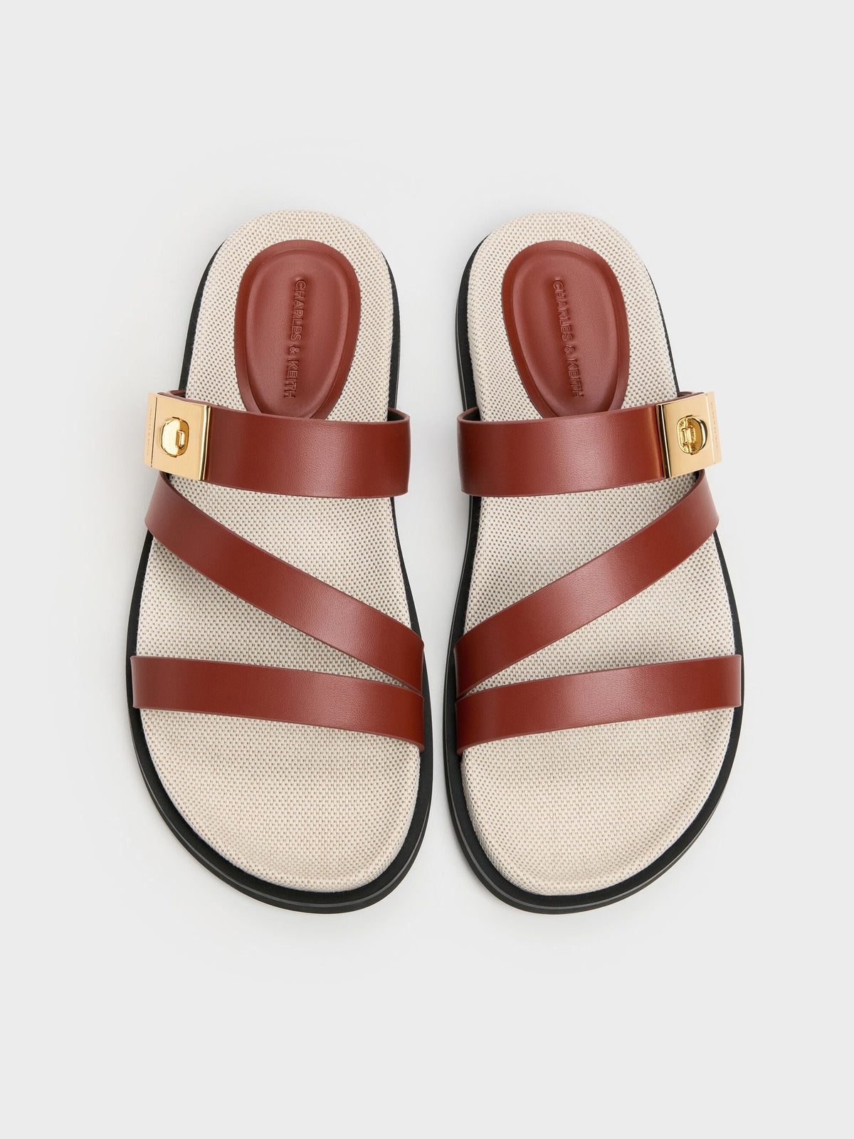 CHARLES & KEITH Top Pick / Aelin Canvas Metallic-Buckle Strappy Sandals - Multi