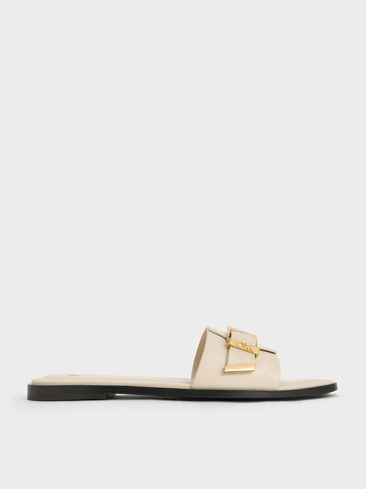 CHARLES & KEITH Latest / Whitney Leather Slide Sandals - Chalk