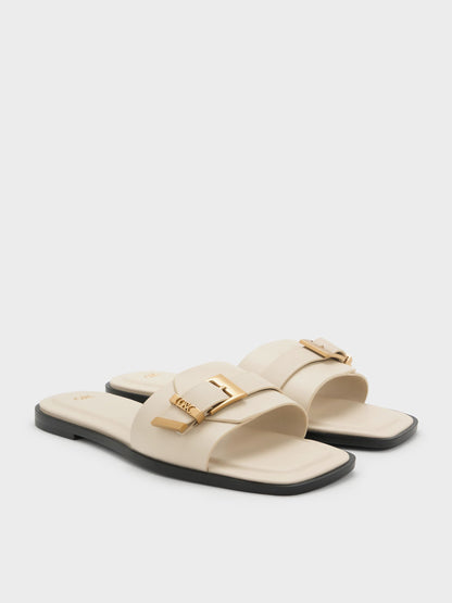 CHARLES & KEITH Latest / Whitney Leather Slide Sandals - Chalk