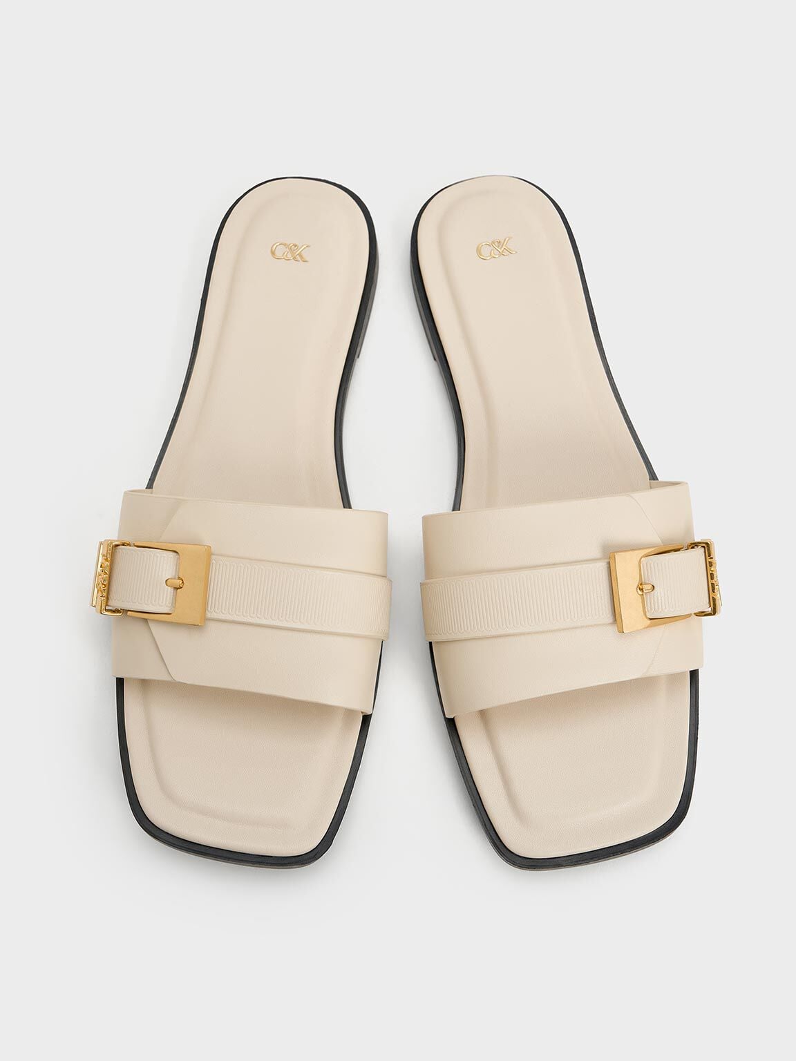 CHARLES & KEITH Latest / Whitney Leather Slide Sandals - Chalk