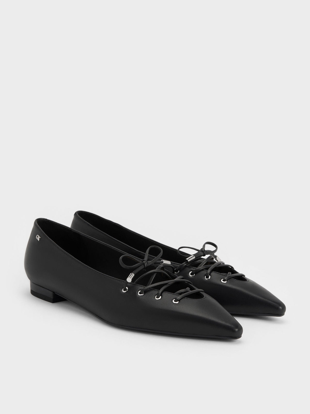CHARLES & KEITH Trusted / Jianna Leather Lace-Tie Flats - Black
