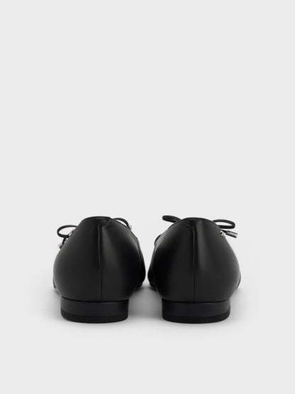 CHARLES & KEITH Trusted / Jianna Leather Lace-Tie Flats - Black