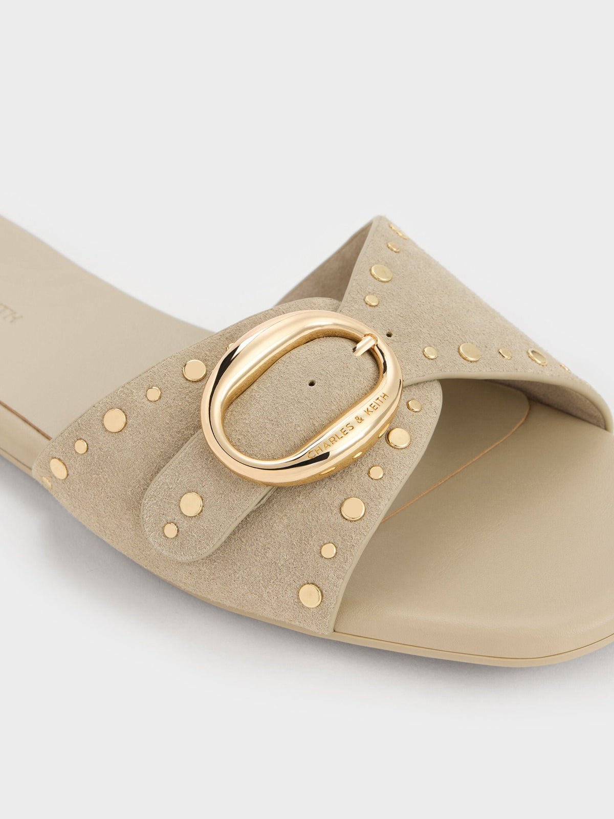 CHARLES & KEITH Everyday / Studded Buckled Slide Sandals - Beige