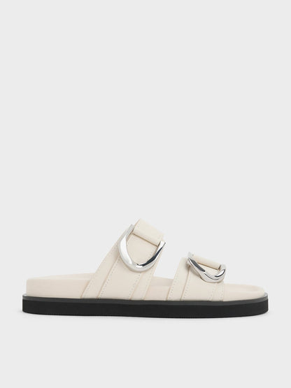CHARLES & KEITH Trending / Gabine Silver-Buckle Leather Slides - Chalk
