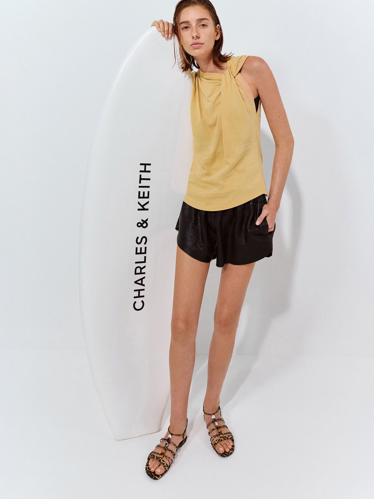 CHARLES & KEITH Classic / Georgie Leopard-Print Bead Strappy Sandals - Animal Print Natural