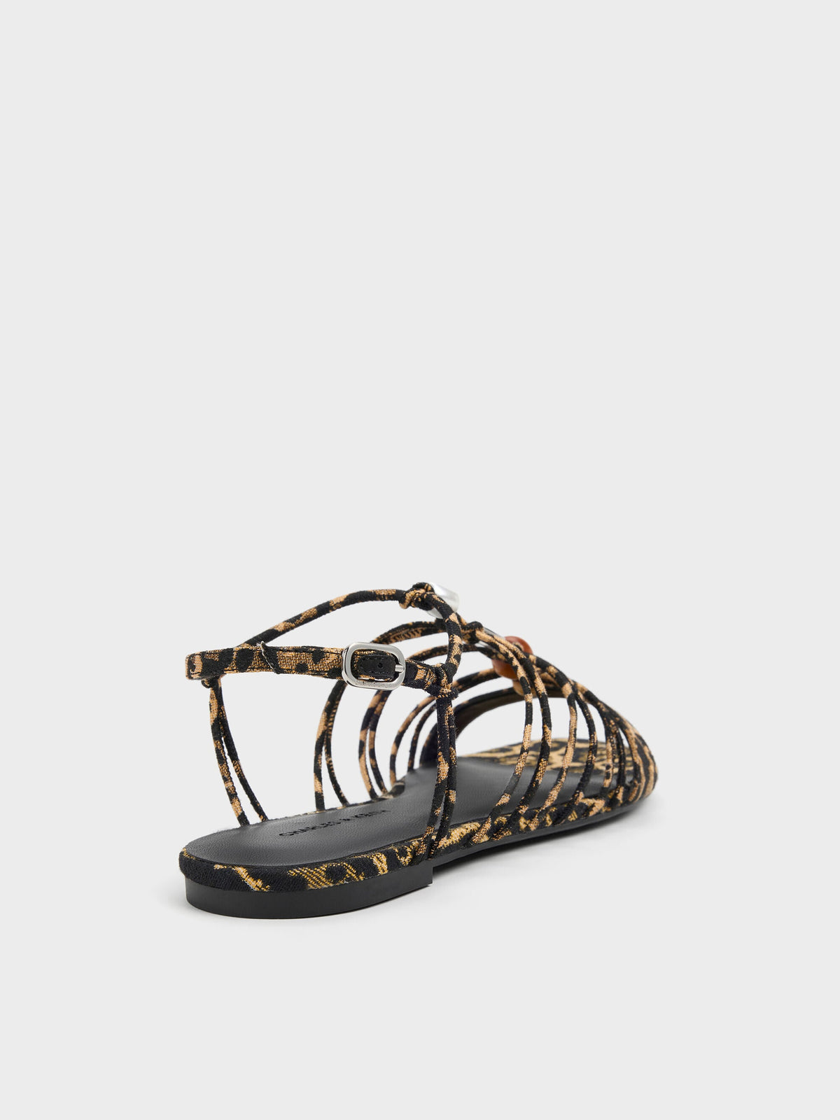 CHARLES & KEITH Classic / Georgie Leopard-Print Bead Strappy Sandals - Animal Print Natural
