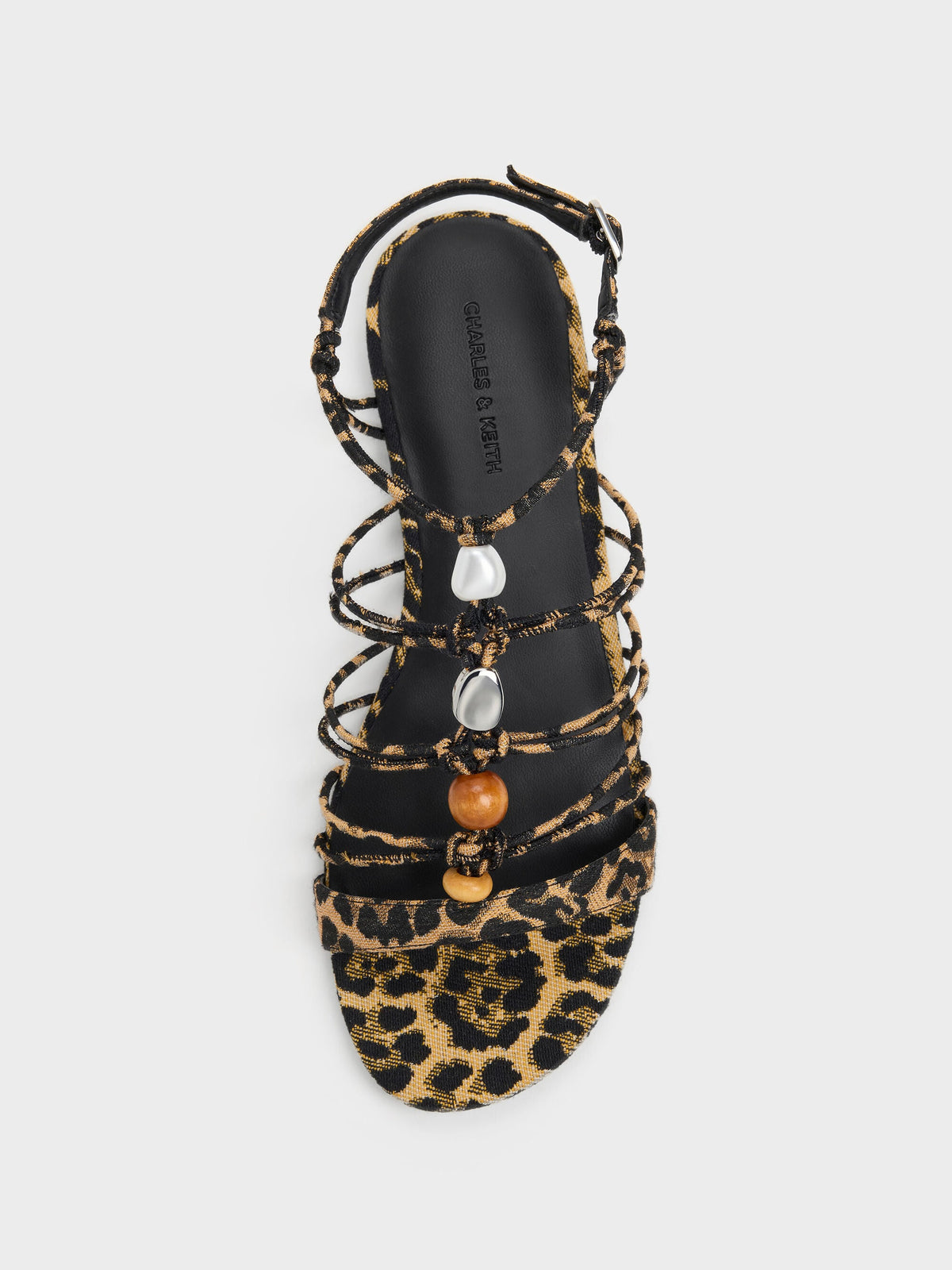 CHARLES & KEITH Classic / Georgie Leopard-Print Bead Strappy Sandals - Animal Print Natural