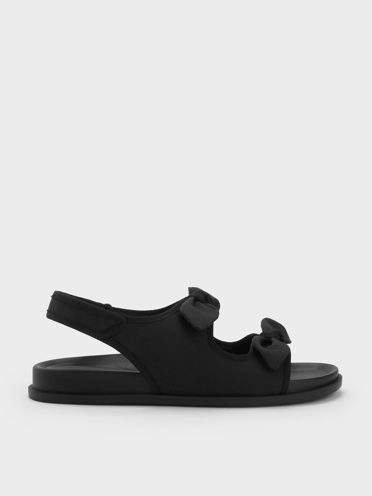 CHARLES & KEITH Latest / Silk Knot-Bow Slingback Sandals - Black Textured
