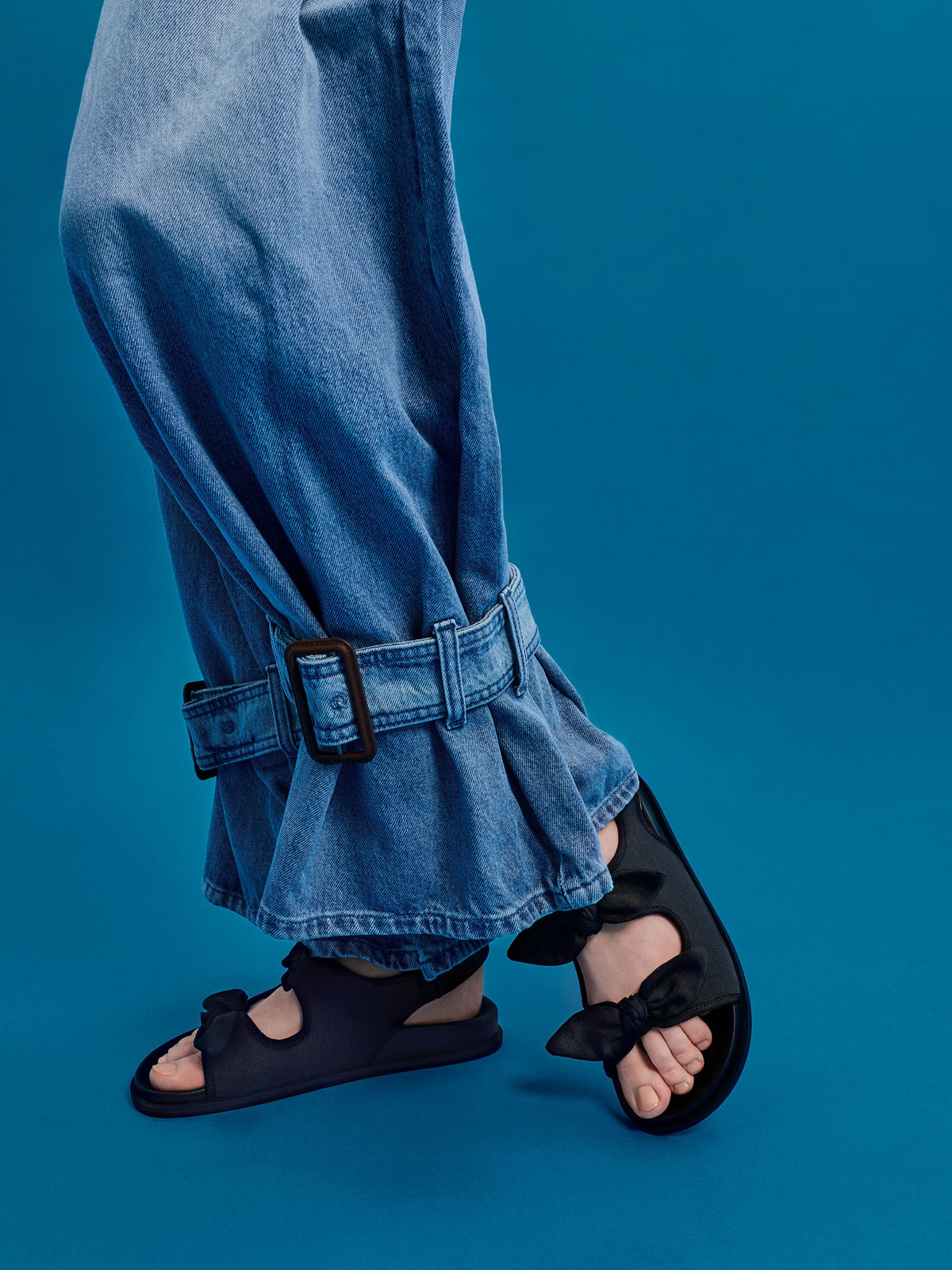 CHARLES & KEITH Latest / Silk Knot-Bow Slingback Sandals - Black Textured