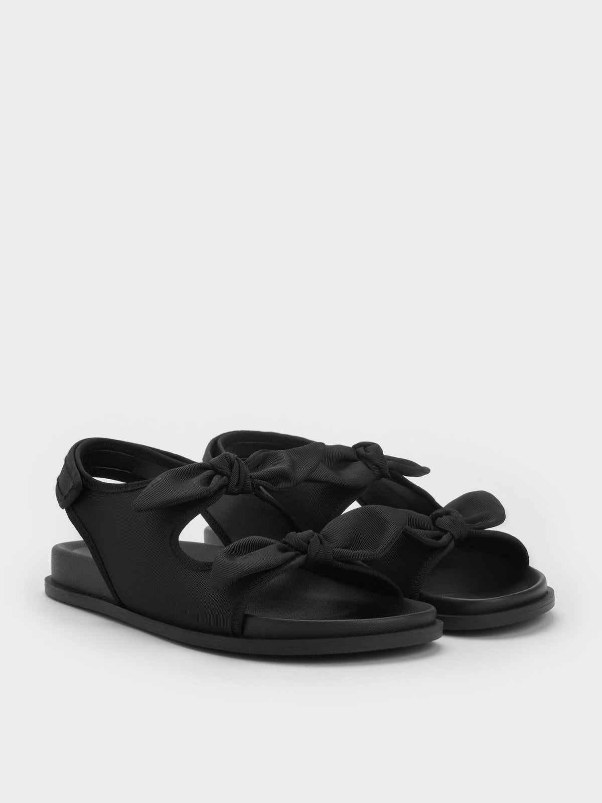 CHARLES & KEITH Latest / Silk Knot-Bow Slingback Sandals - Black Textured