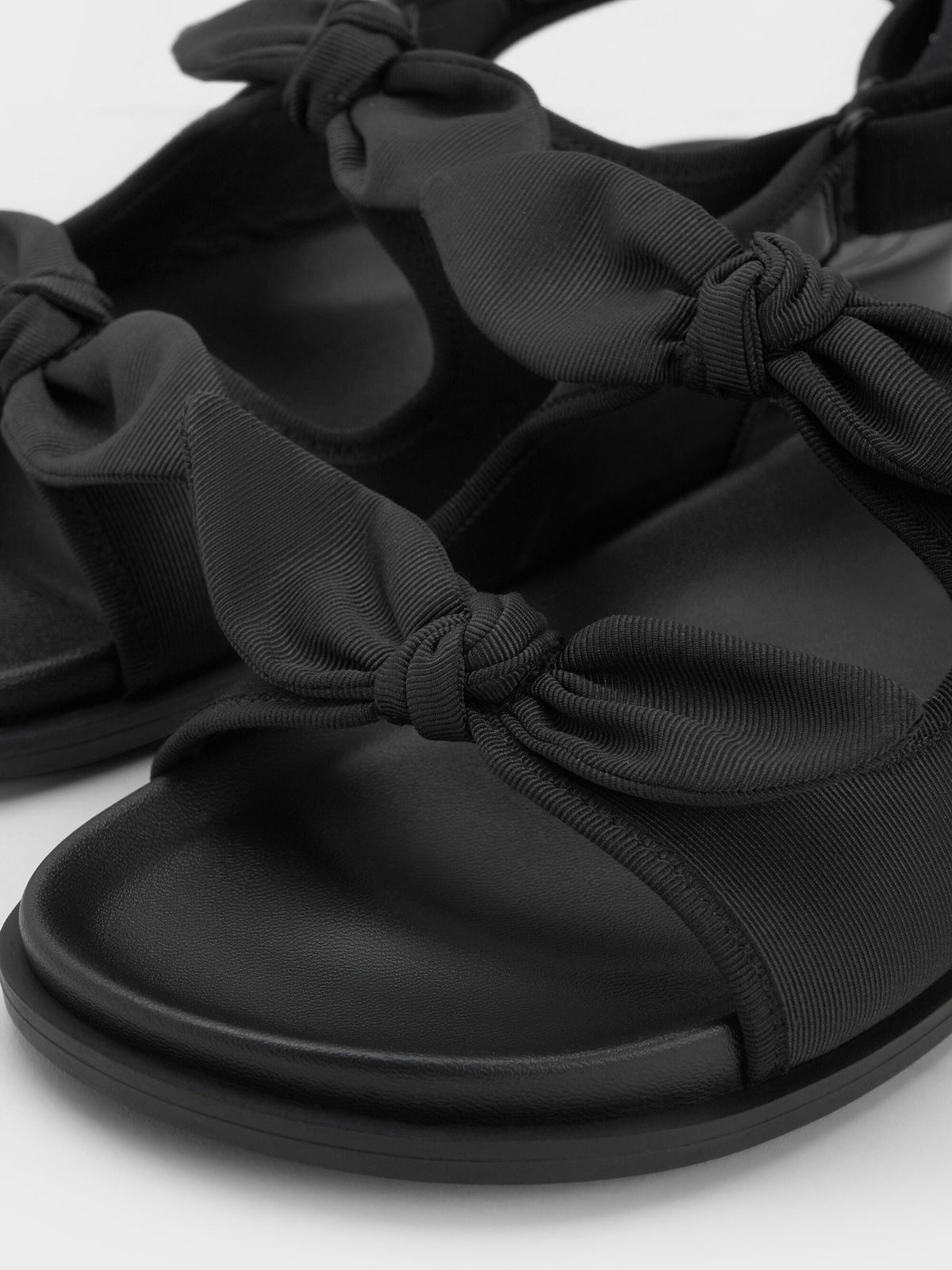 CHARLES & KEITH Latest / Silk Knot-Bow Slingback Sandals - Black Textured