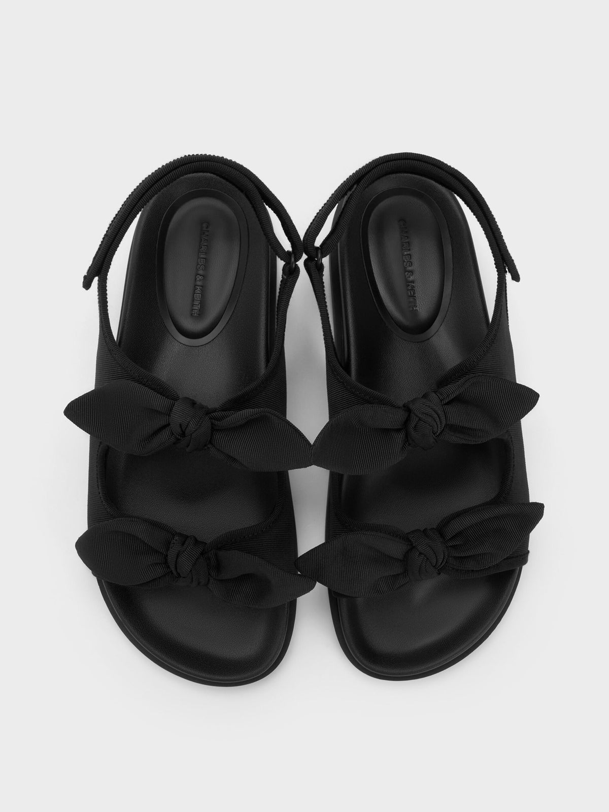 CHARLES & KEITH Latest / Silk Knot-Bow Slingback Sandals - Black Textured