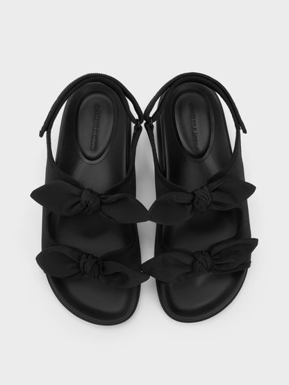 CHARLES & KEITH Latest / Silk Knot-Bow Slingback Sandals - Black Textured