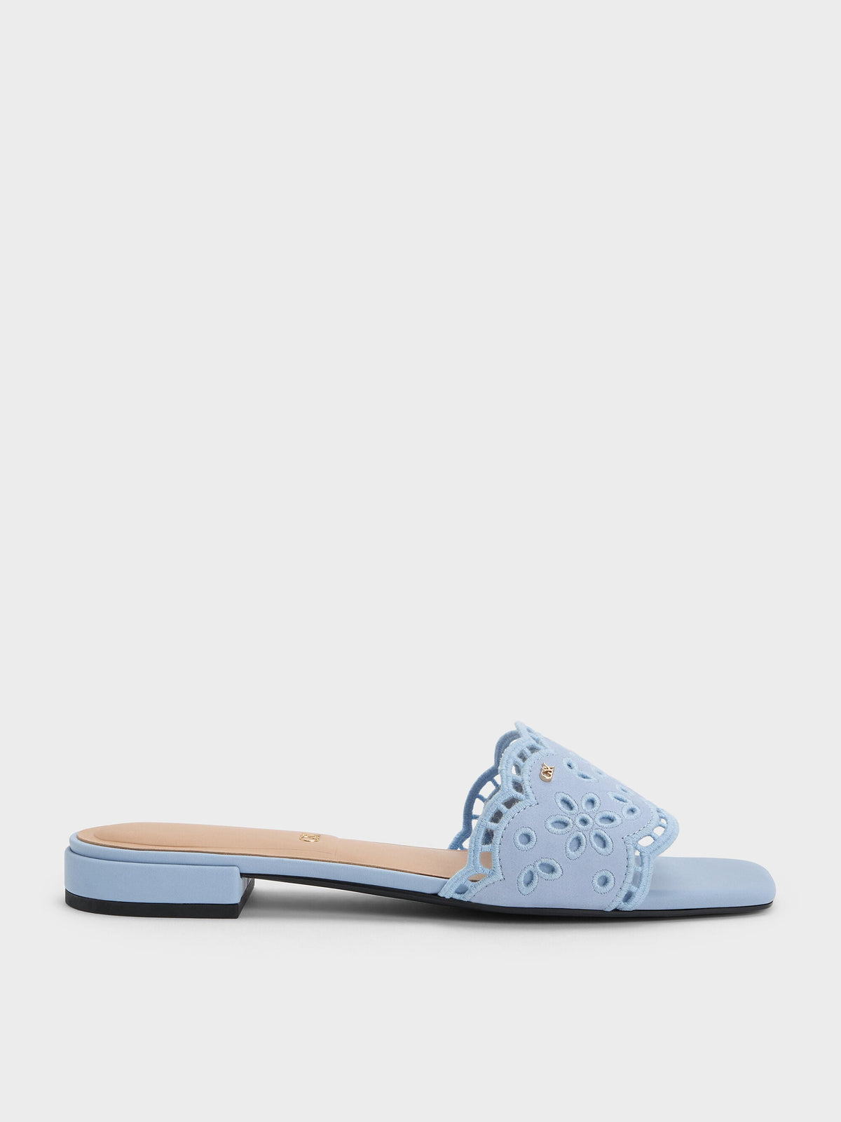CHARLES & KEITH Trending / Leather Embroidered Slide Sandals - Light Blue