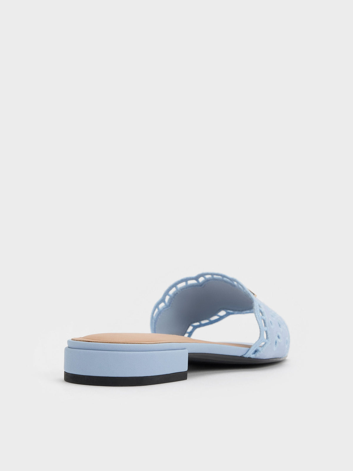 CHARLES & KEITH Trending / Leather Embroidered Slide Sandals - Light Blue