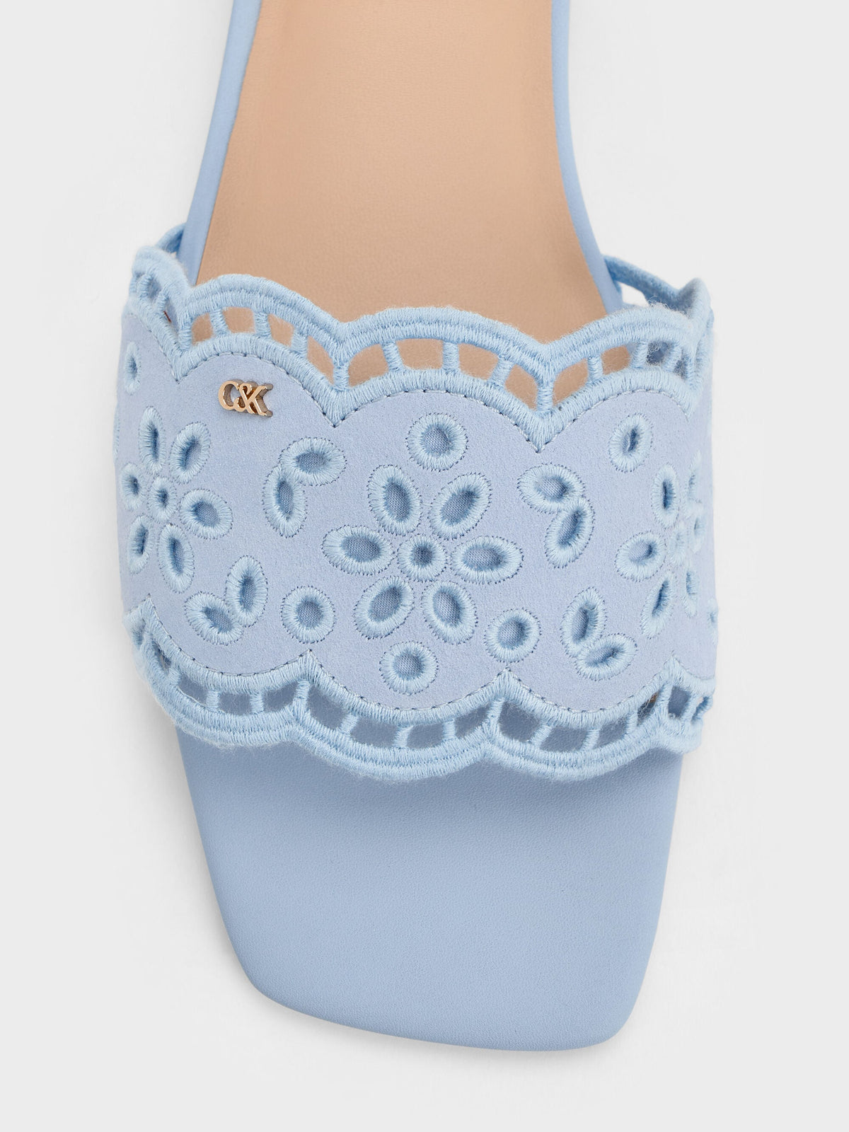 CHARLES & KEITH Trending / Leather Embroidered Slide Sandals - Light Blue
