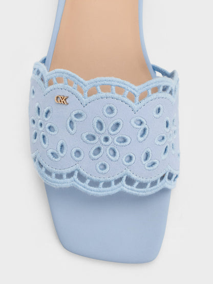 CHARLES & KEITH Trending / Leather Embroidered Slide Sandals - Light Blue