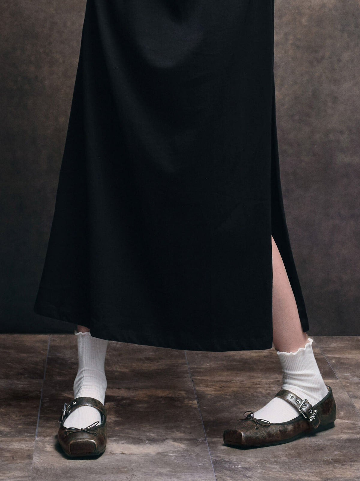 CHARLES & KEITH Essential / Myler Crinkle-Effect Bow Mary Janes - Dark Brown