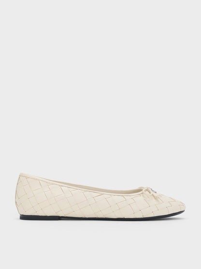 CHARLES & KEITH Trusted / Ivette Woven Bow Ballet Flats - Chalk
