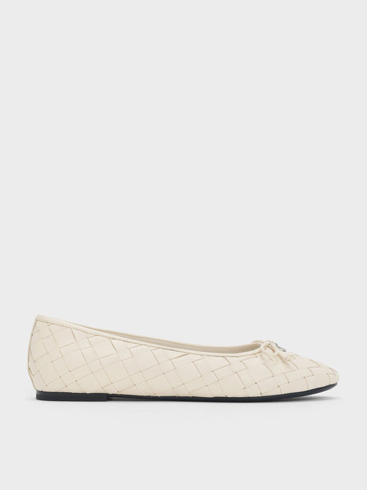 CHARLES & KEITH Trusted / Ivette Woven Bow Ballet Flats - Chalk