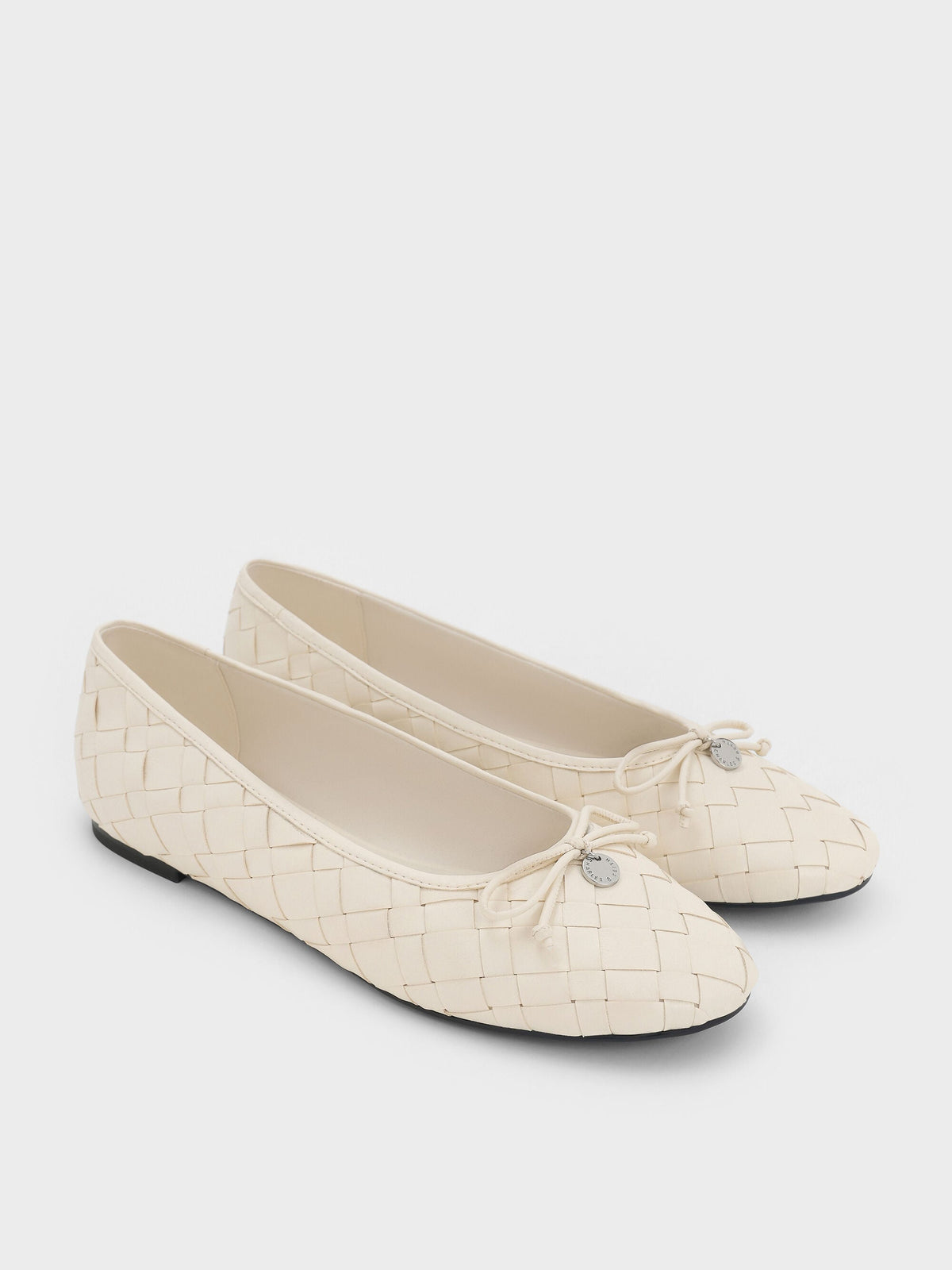 CHARLES & KEITH Trusted / Ivette Woven Bow Ballet Flats - Chalk