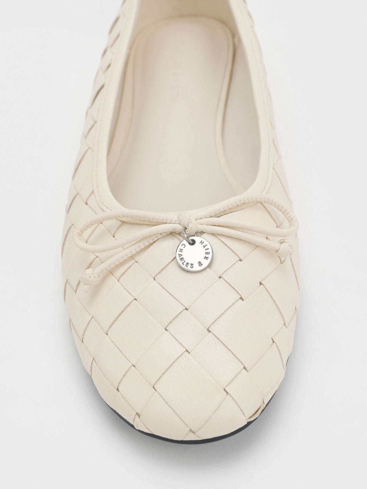 CHARLES & KEITH Trusted / Ivette Woven Bow Ballet Flats - Chalk