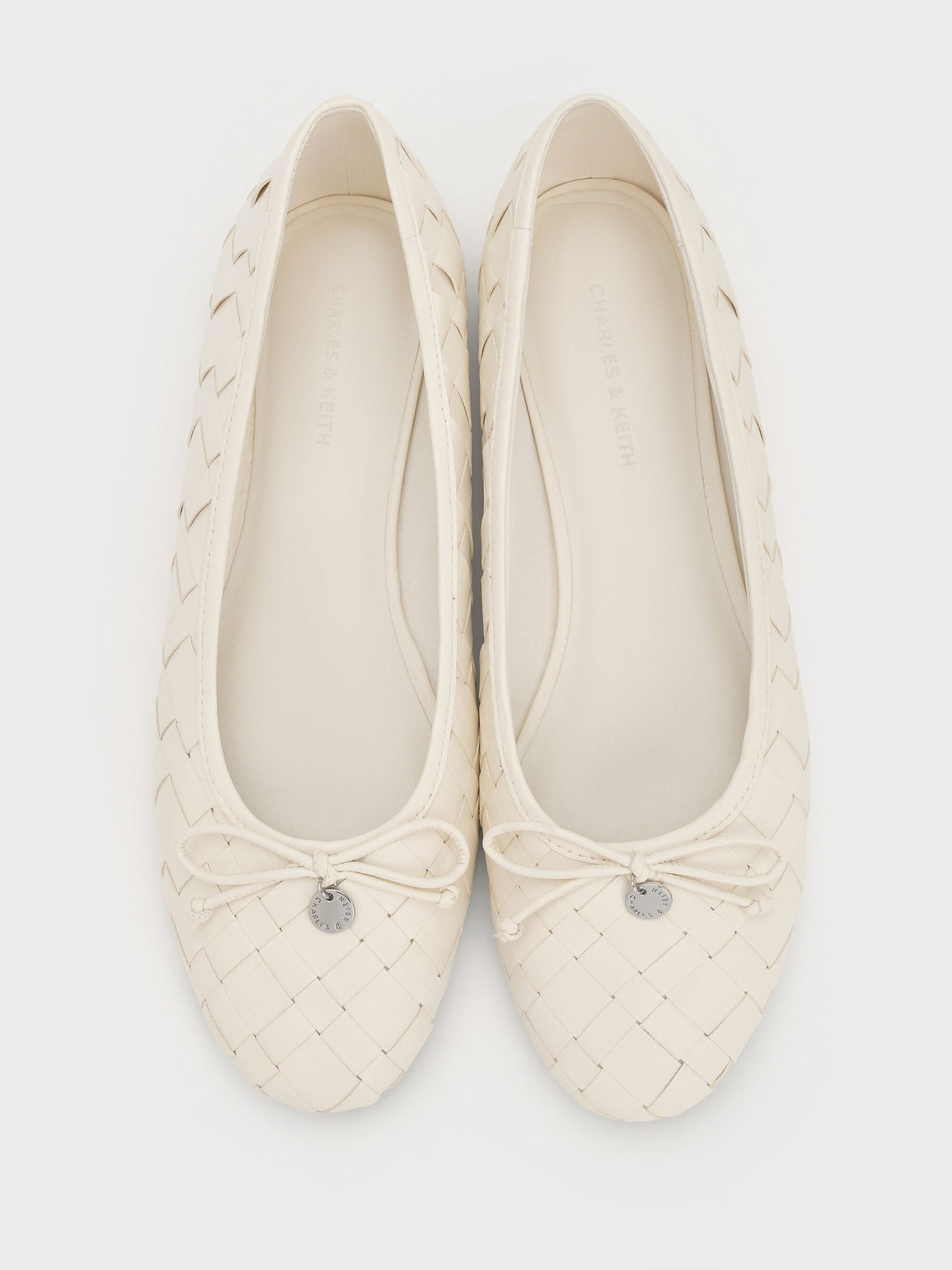 CHARLES & KEITH Trusted / Ivette Woven Bow Ballet Flats - Chalk
