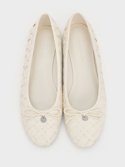 CHARLES & KEITH Trusted / Ivette Woven Bow Ballet Flats - Chalk
