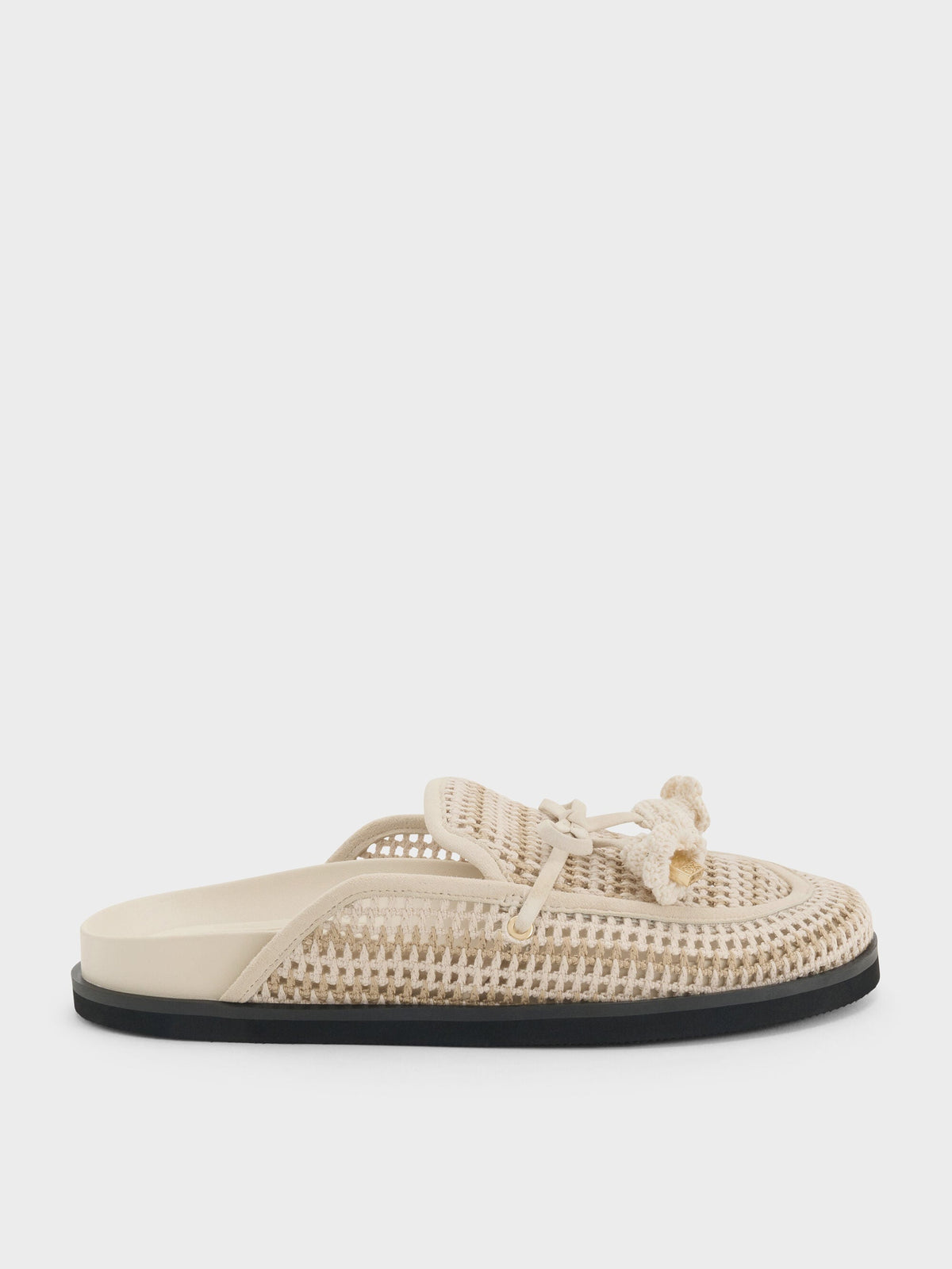 CHARLES & KEITH Sale / Crochet & Suede Flower Mules - Chalk