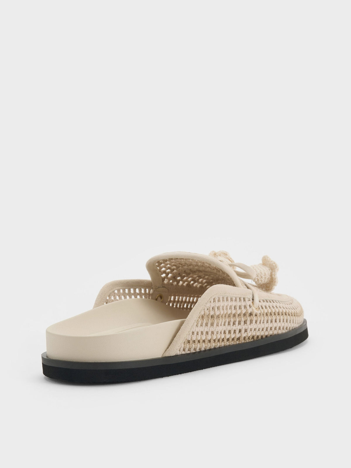 CHARLES & KEITH Sale / Crochet & Suede Flower Mules - Chalk