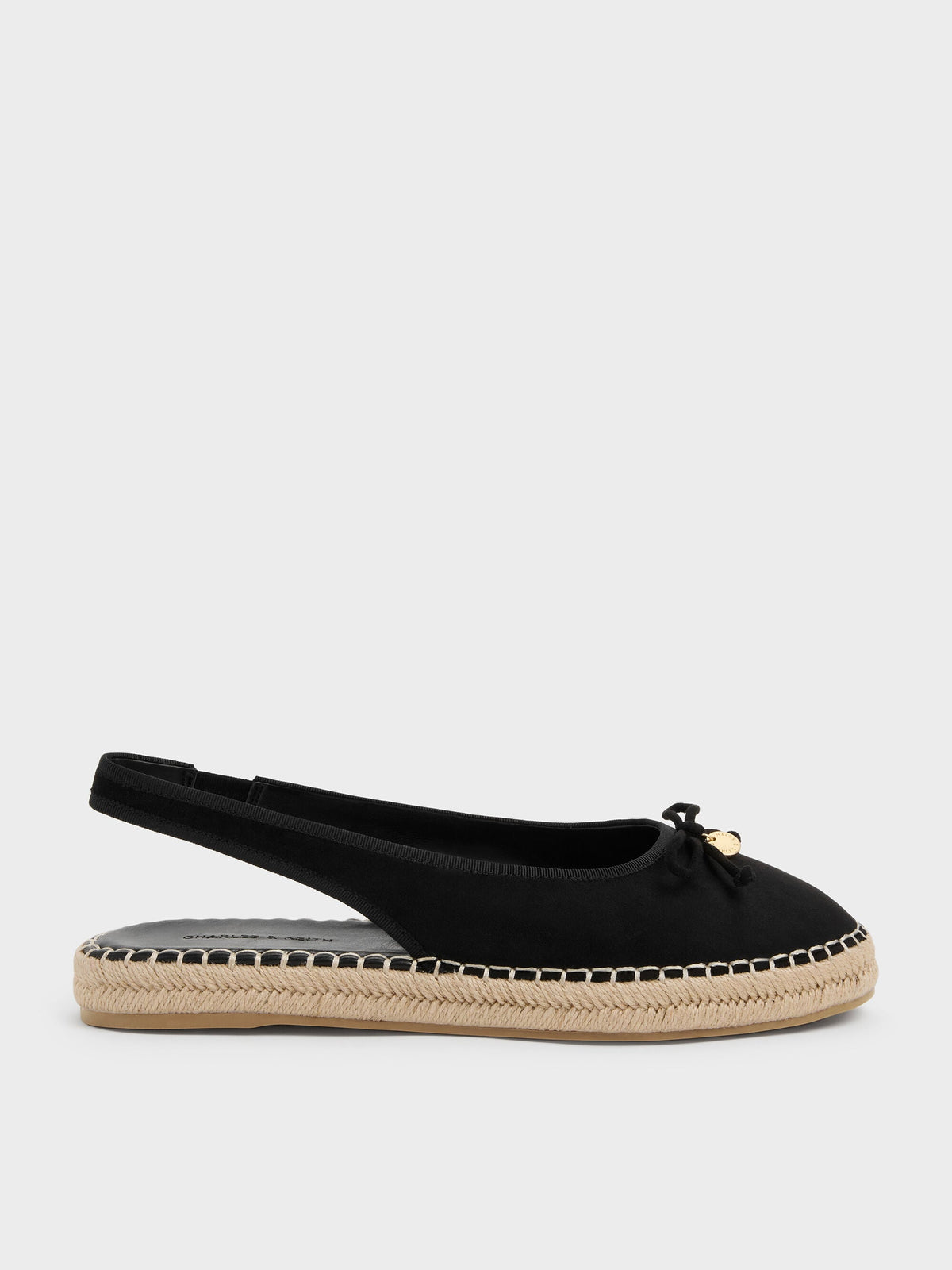 CHARLES & KEITH Discount / Faux Suede Bow Slingback Espadrilles - Black Textured