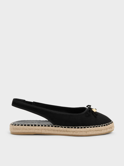 CHARLES & KEITH Discount / Faux Suede Bow Slingback Espadrilles - Black Textured