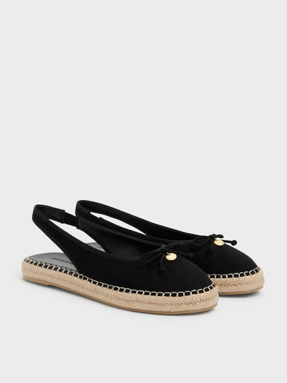CHARLES & KEITH Discount / Faux Suede Bow Slingback Espadrilles - Black Textured