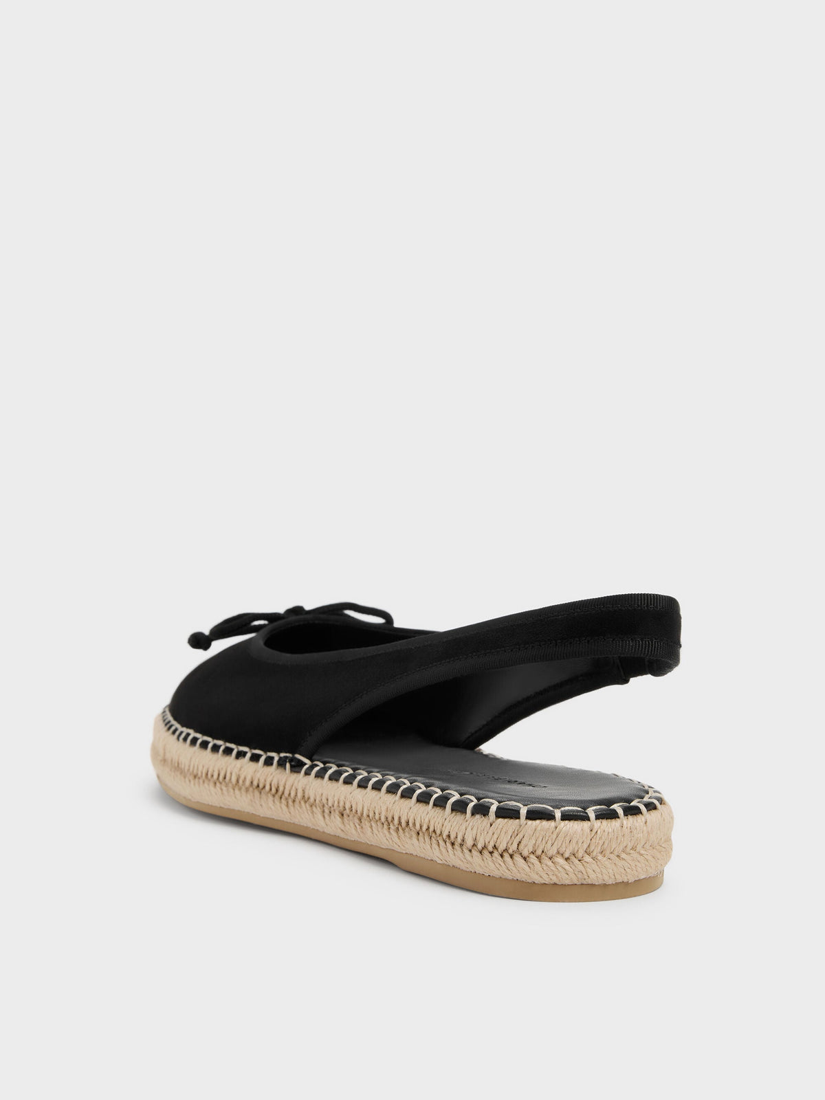 CHARLES & KEITH Discount / Faux Suede Bow Slingback Espadrilles - Black Textured