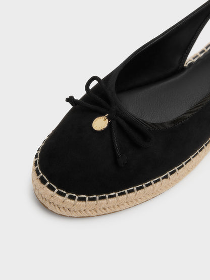 CHARLES & KEITH Discount / Faux Suede Bow Slingback Espadrilles - Black Textured